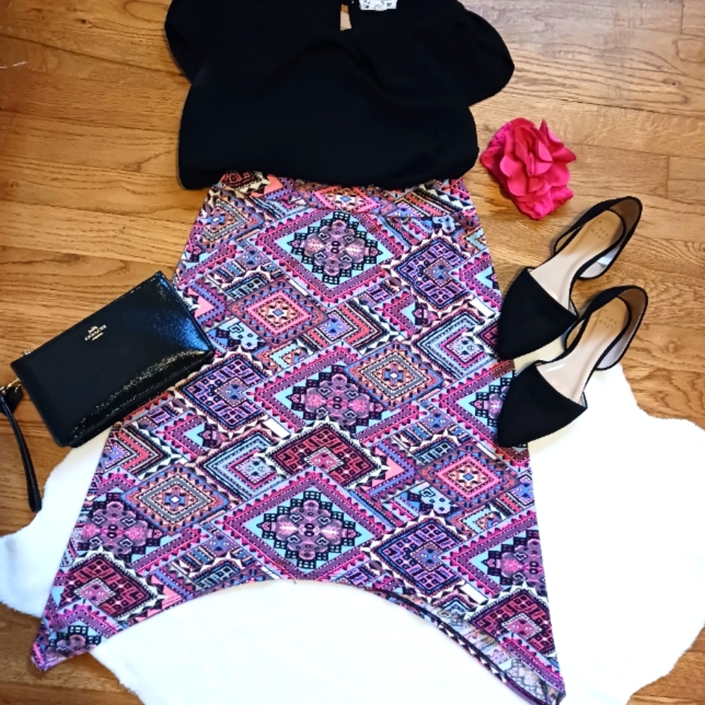 Joey B. • Girl's Colorful Bohemian Tribal Print High Low Midi Skirt
